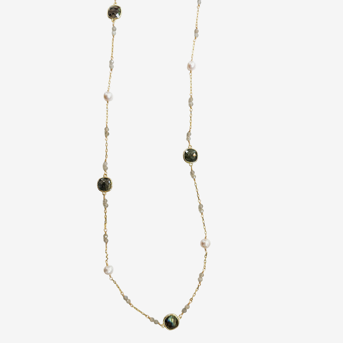 N5496 Freshwater Pearl, Faceted Labradorite Necklace