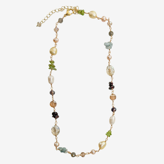 N5498 Freshwater Pearl, Mixed Stone Necklace