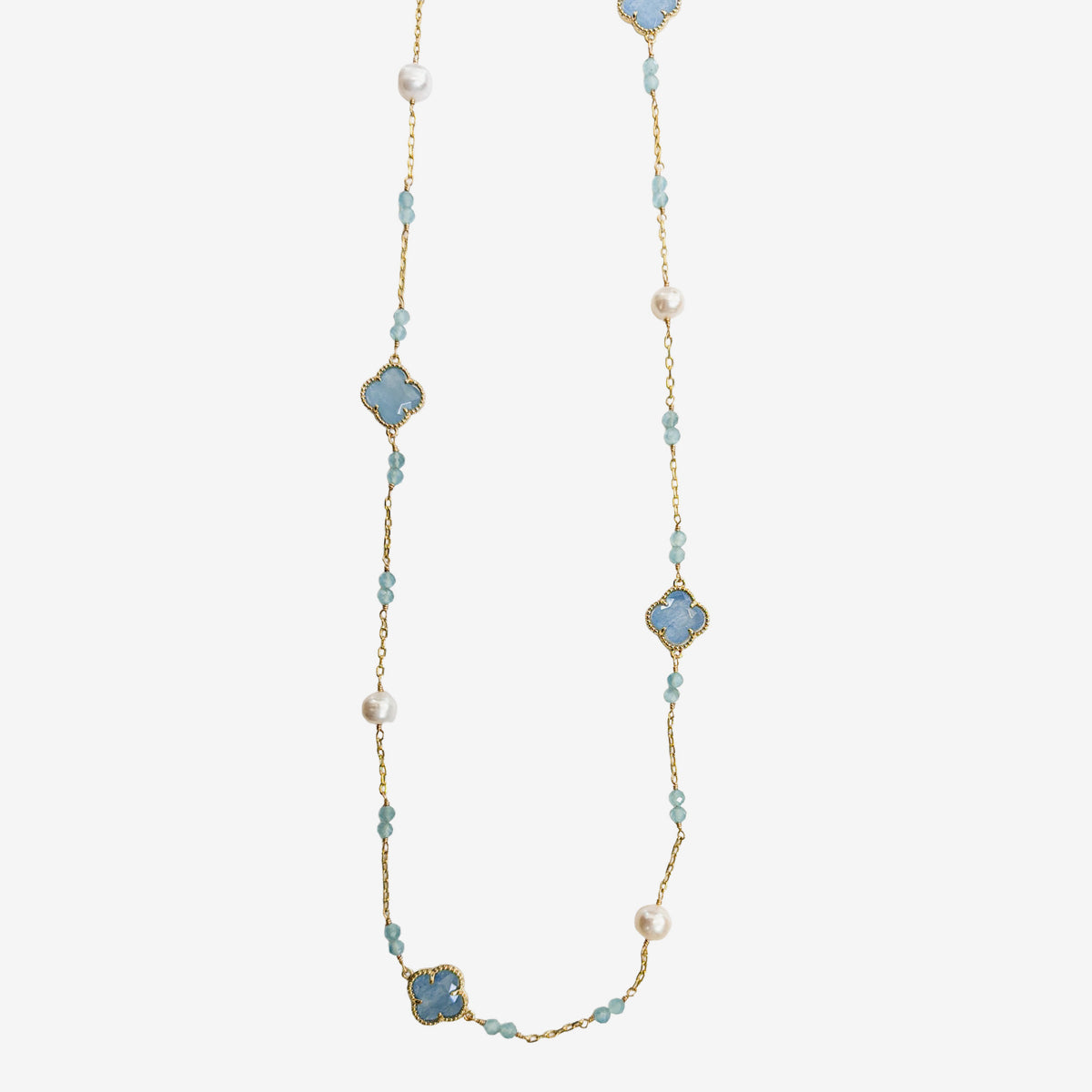 N5499 Freshwater Pearl Aquamarine Necklace