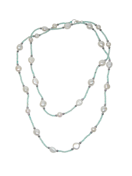 N5601 Amazonite Pearl Long Necklace