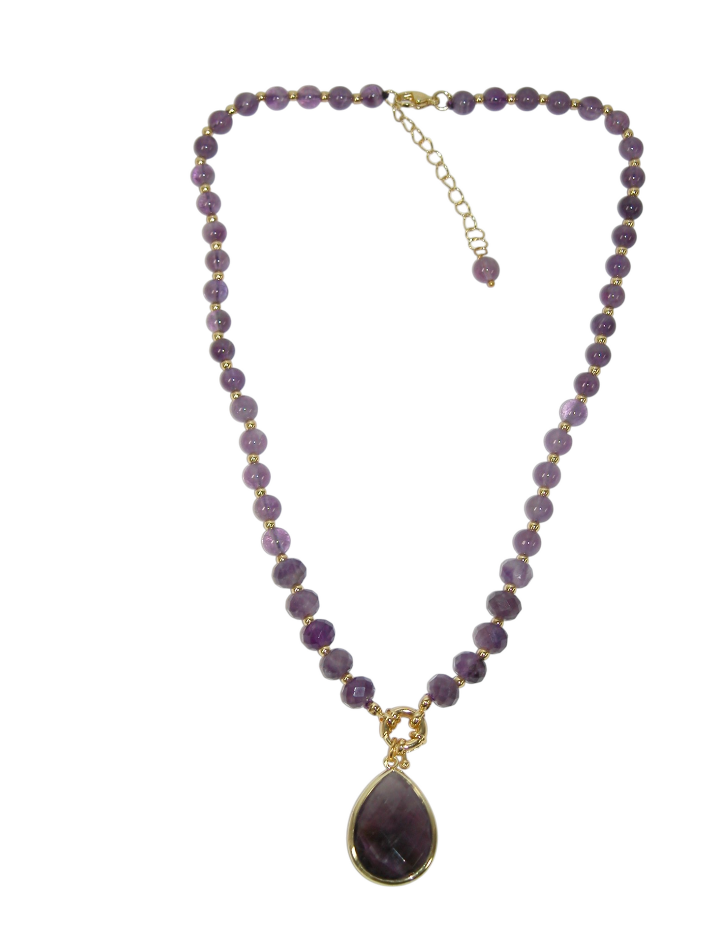 N5606 Amethyst Pendant Short Polished Bead Necklace