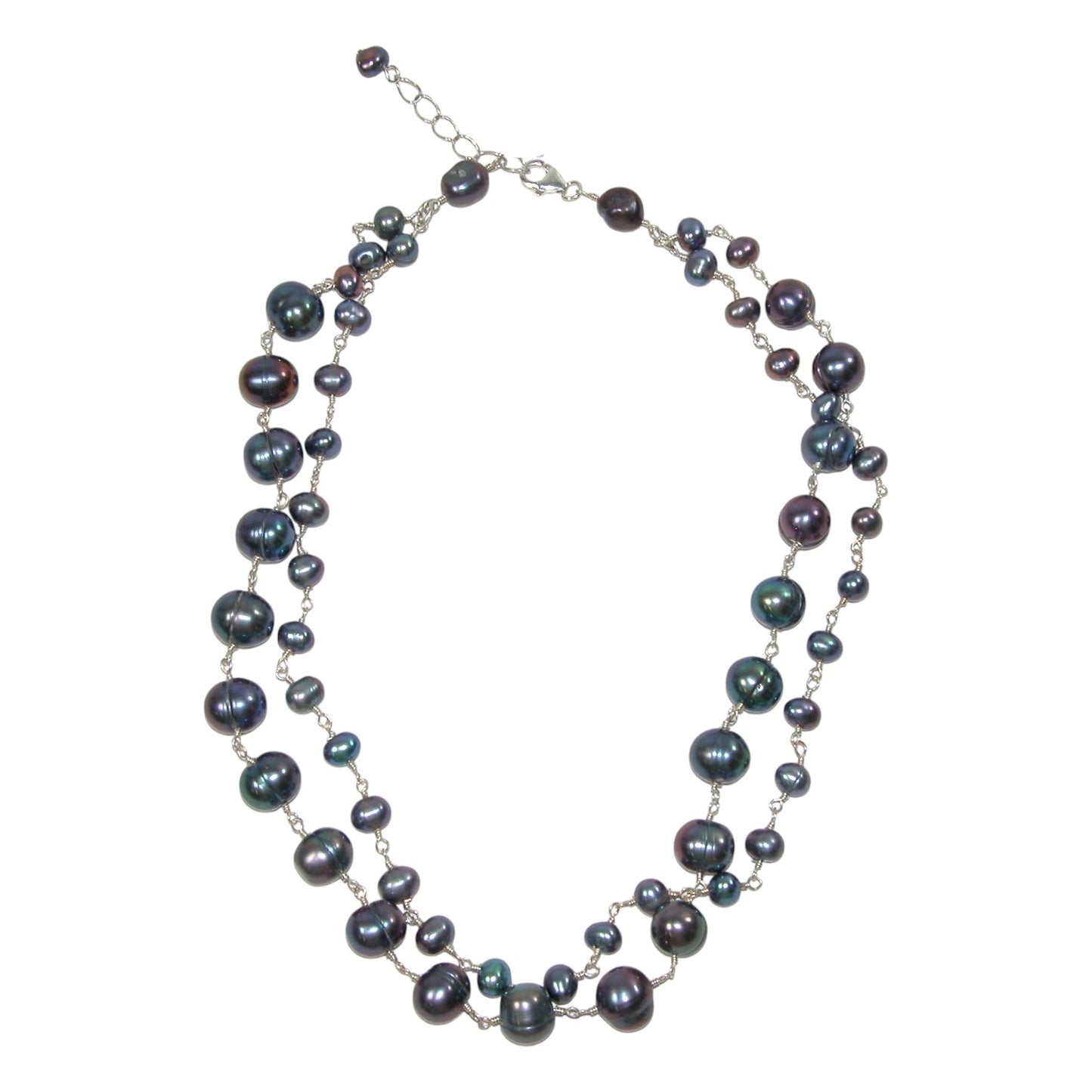 Purple Pearl Two Strand Sterling Silver Necklace