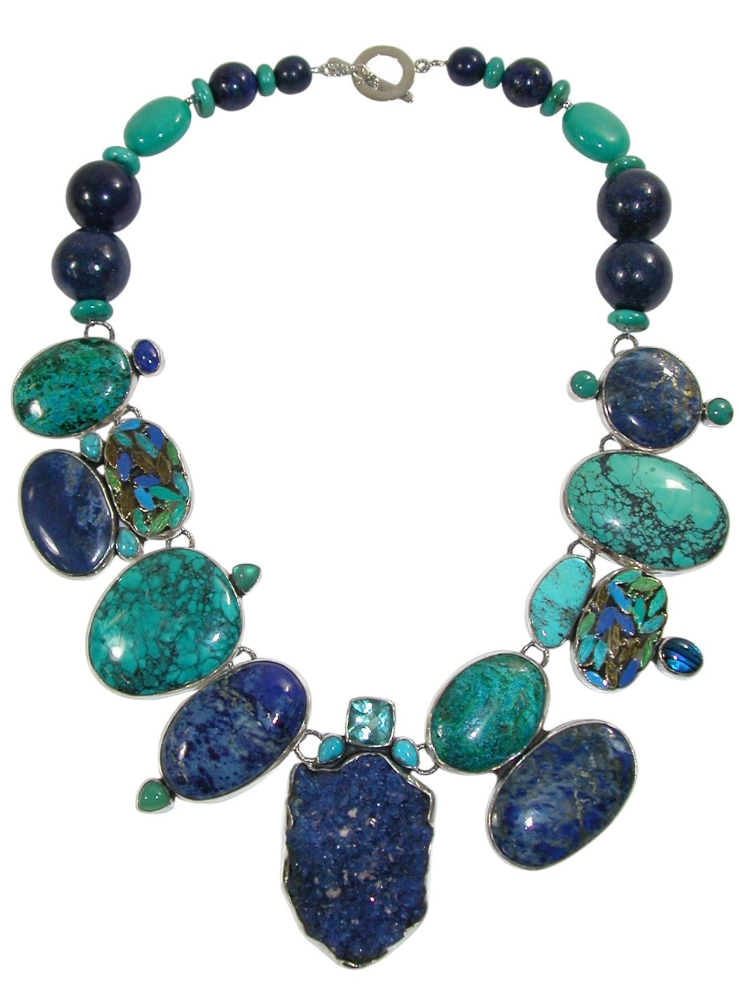 34430 Lapis Turquoise Sterling Silver Enamel Gemstone Necklace