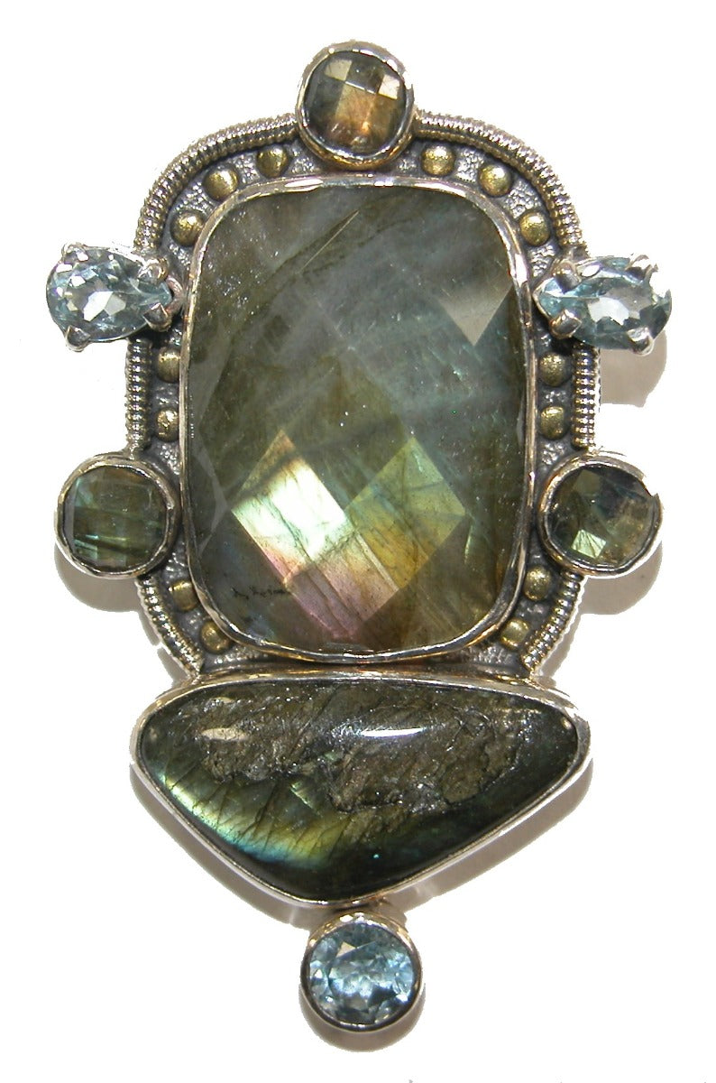 Labradorite and Blue Topaz Sterling Silver Pin and Pendant