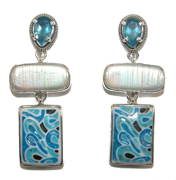 Mosaic Blue Topaz Sterling Silver Earrings
