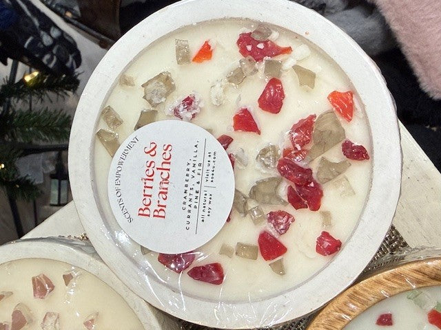 Wooden Bowl White GF3918 Branches and Berries