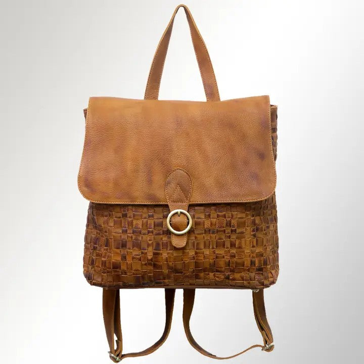 Leather Woven Backpack Camel Color GF4985