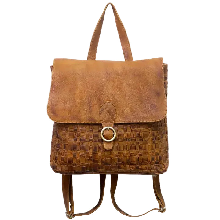 Leather Woven Backpack Camel Color GF4985