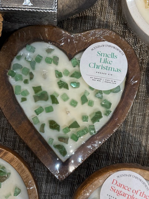 Wooden Bowl Candle Brown Heart GF3921 Smells Like Christmas