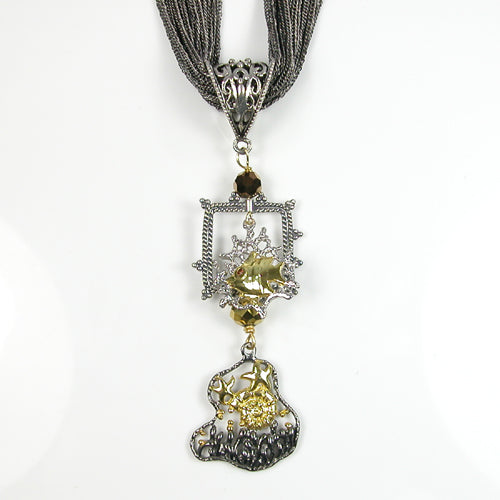 Sealife Vermeil and Rhodium Pendent
