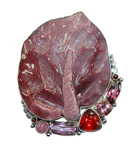 Mookite Jasper, Pink Tourmaline, Pink Quartz, and Garnet Pin/Pendant