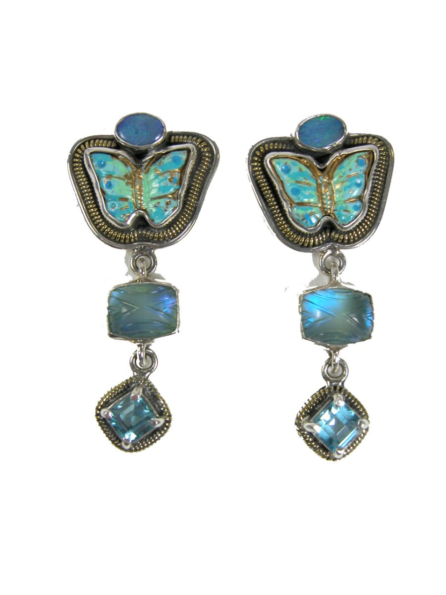 Opal and Blue Topaz with Enamel Butterfly on Sterling Silver Earring