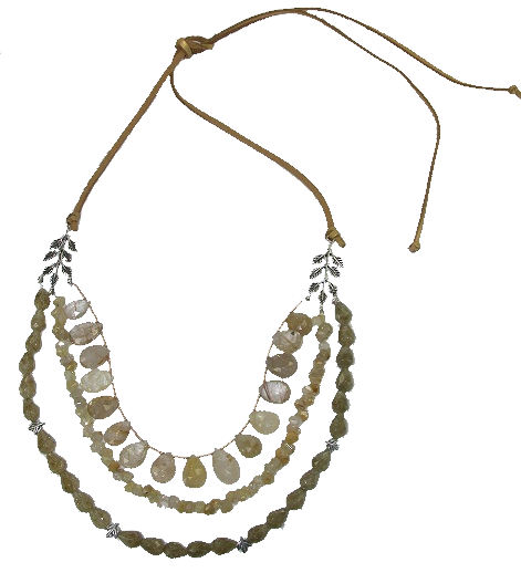 Rutilated Quartz, Sterling Silver and Leather Leaf Layered Necklace