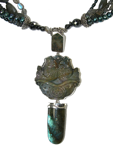 Hand Carved Labradorite, Freshwater Pearl, Sterling Silver Pendant