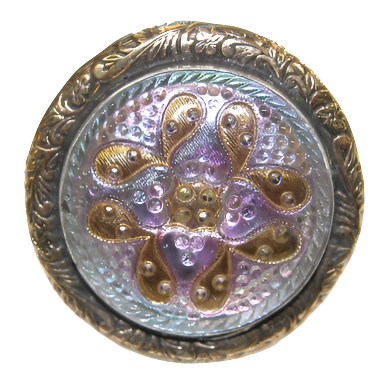 Vintage Czech Glass in Sterling Silver with Gold Plated and Brass detailing Size 8 Ring