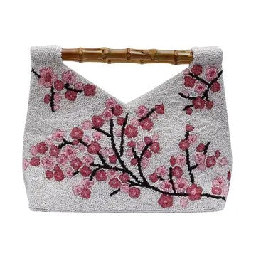 Hand Beaded Bamboo Handle Purse Clutch GF5060 Cherry Blossom