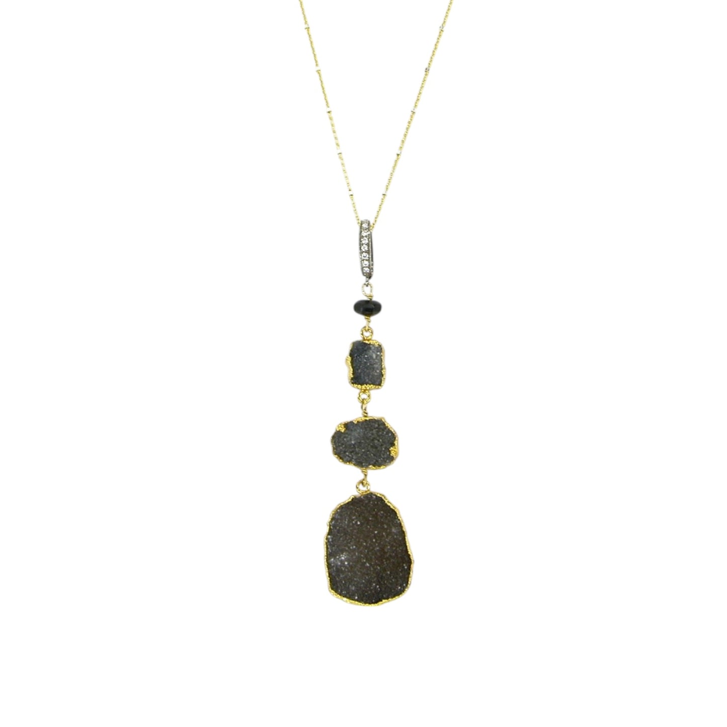 9156 Black Drusy Pendant on a Vermeil Chain Spring Ring Clasp