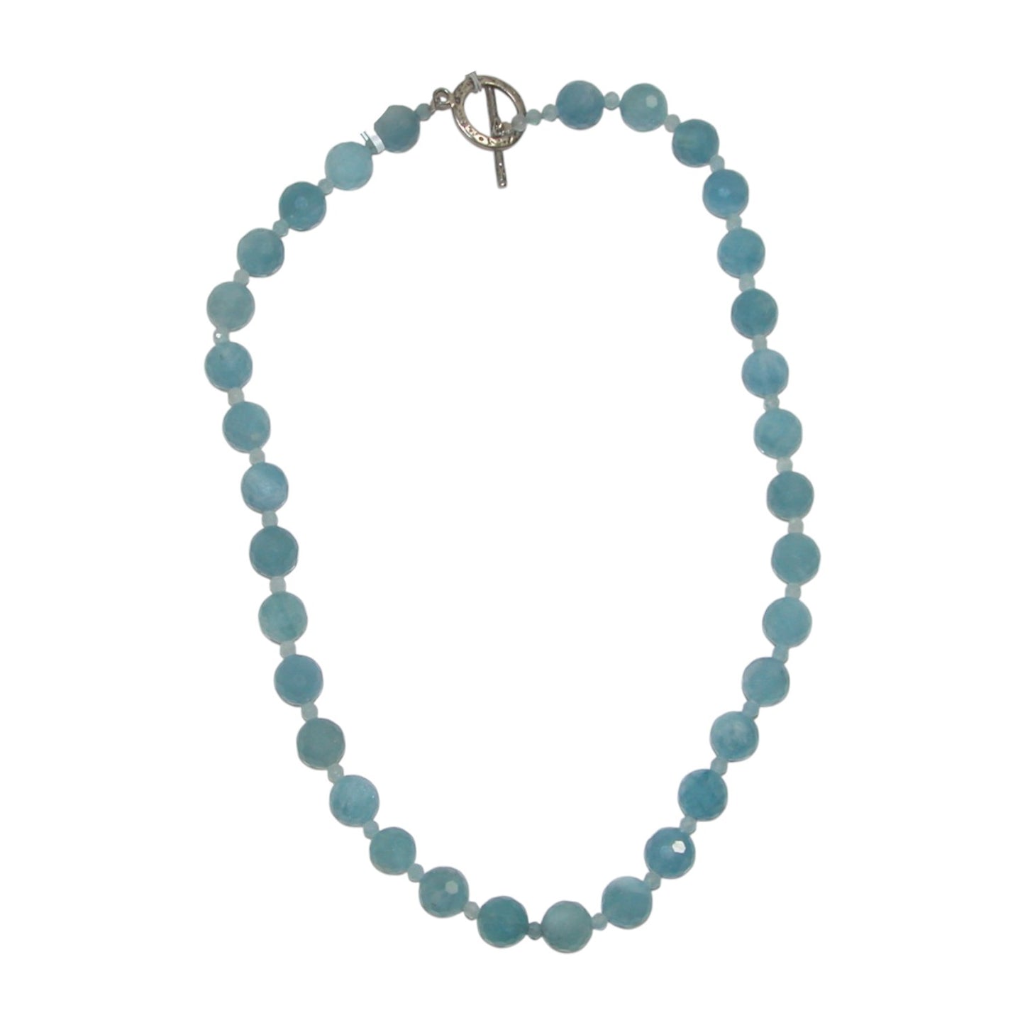 N3092 Faceted Aquamarine Beaded Sterling Silver Necklace