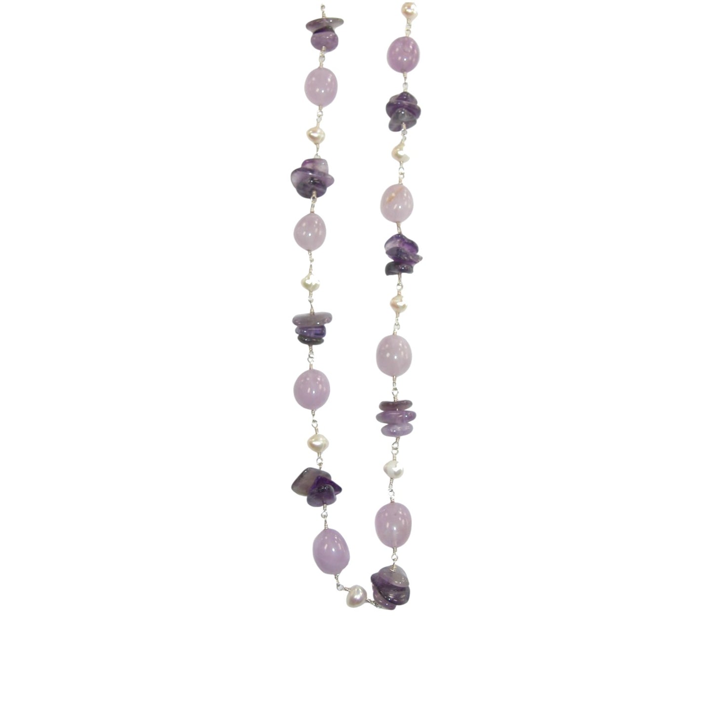 Amethyst, Pearl Sterling Silver Beaded Necklace