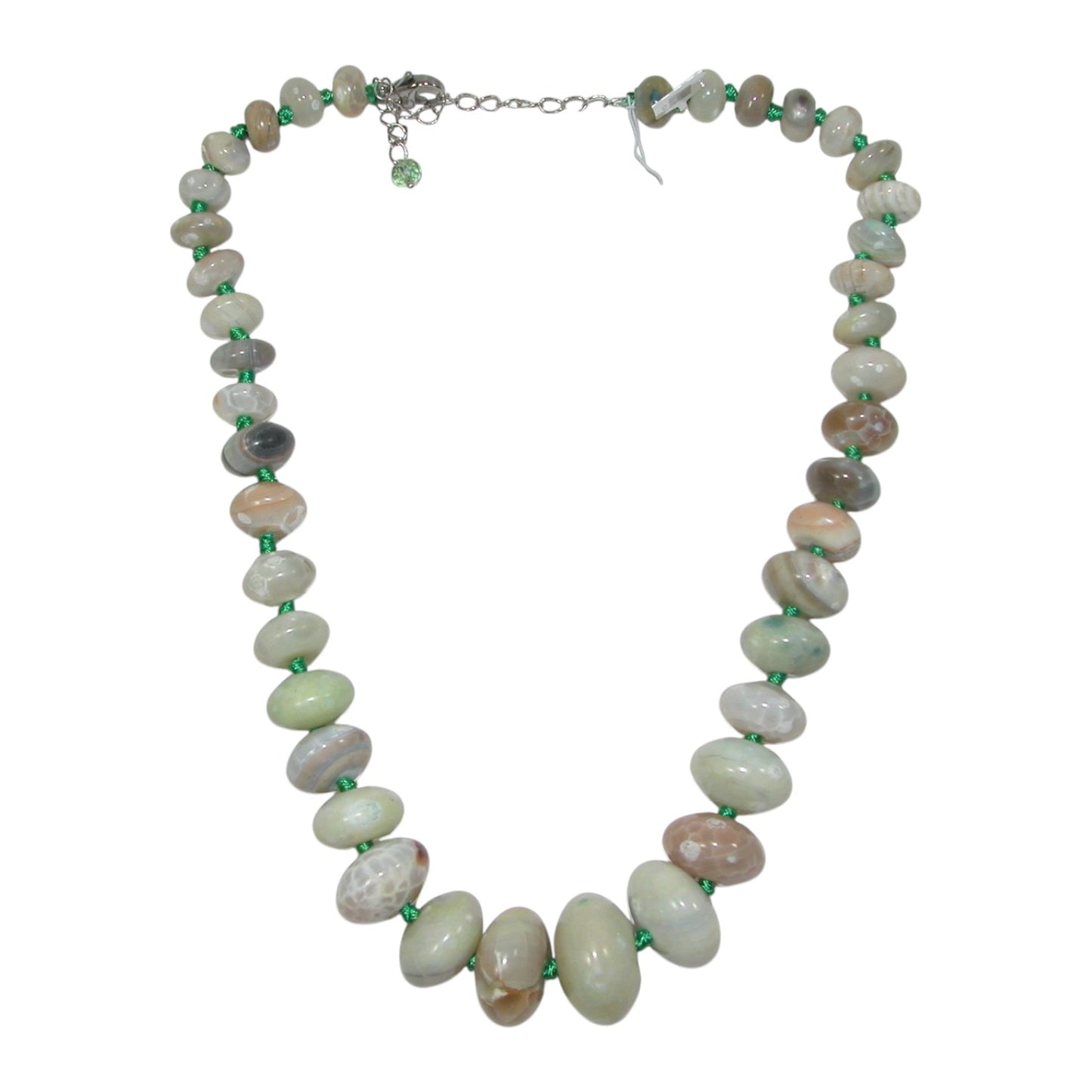 Green Agate Beaded Sterling Silver Necklace