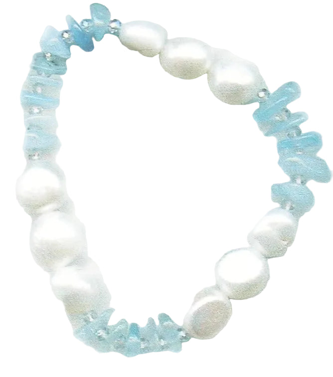 Freshwater Pearl Aquamarine Stretch Bracelet