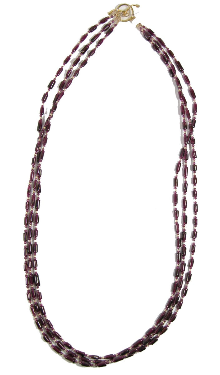 Three Strang Garnet Necklace with Vermeil Toggle Clasp