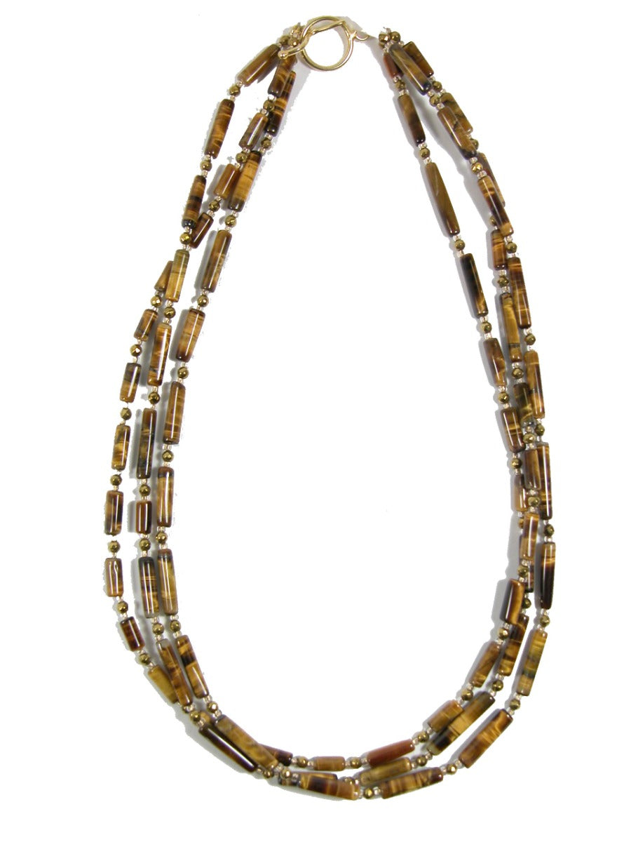Three Strand Tiger's Eye Necklace with Vermeil Toggle Clasp