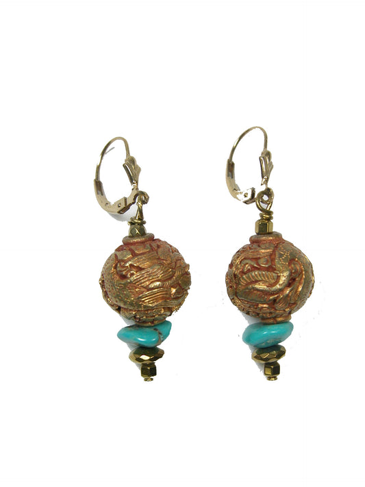 Repoussé with Turquoise and Hematite Earring
