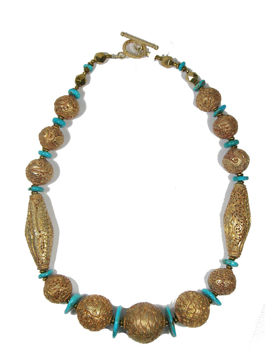 Repousse Turquoise and Hematite Necklace