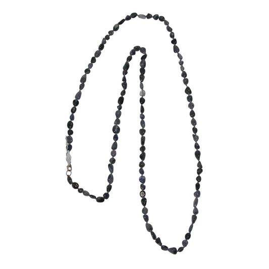 Iolite Extra Long Beaded Sterling Silver Necklace