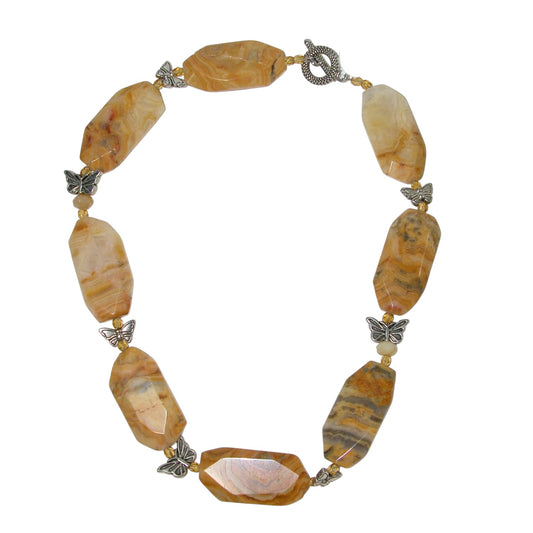 Agate Butterfly Beaded Sterling Silver Necklace