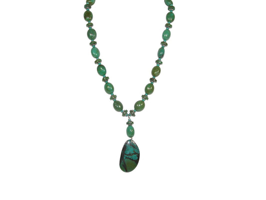 African Turquoise Beads and Rondel with Toggle Clasp Necklace