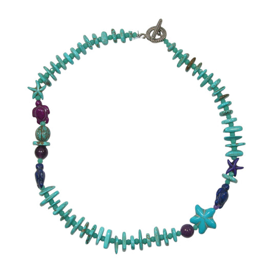 Turquoise Sealife Beaded Sterling Silver Necklace