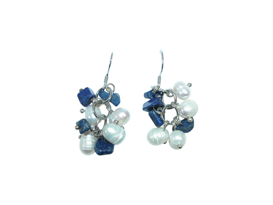 1008 Freshwater Pearl, Lapis, Sterling Silver Dangle Earrings