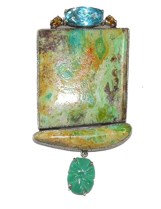 Jardin de Primavera Chrysoprase Citrine Sterling Silver Pin Pendant