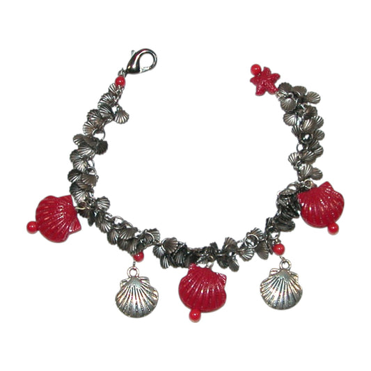 Red Coral Seashell Sterling Silver Bracelet