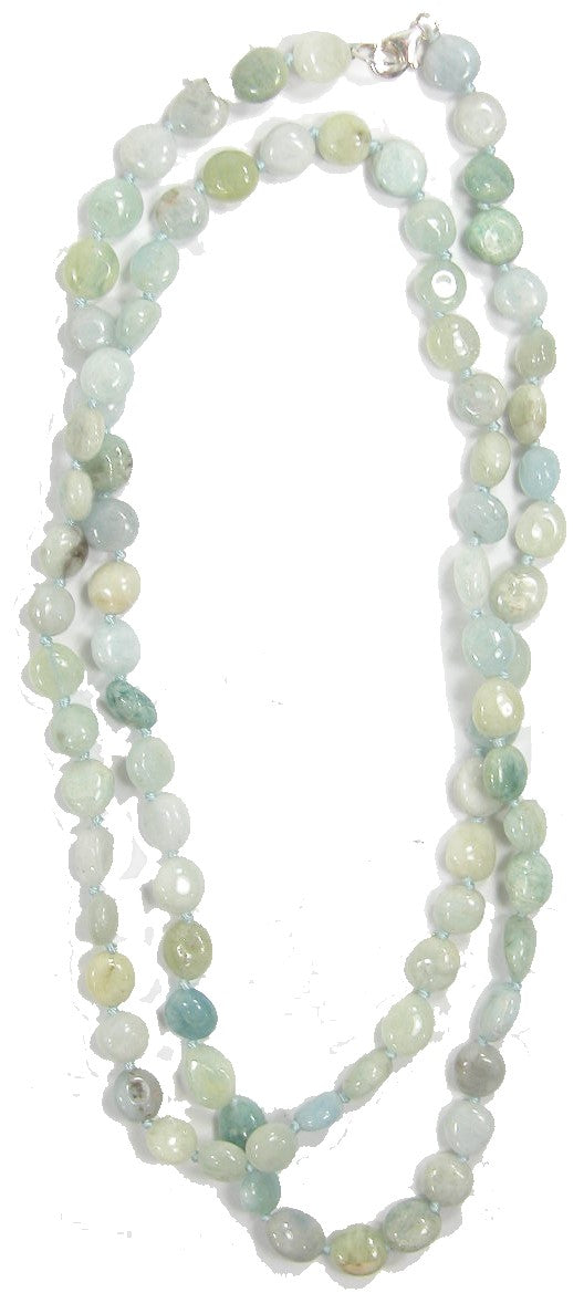 Aquamarine Knotted Necklace Sterling Silver Lobster Clasp