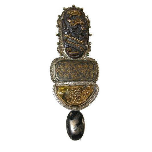 Menuki Drusy Sterling Silver Pin Pendant