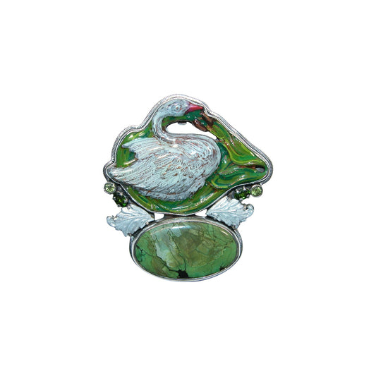 32291 Swan Chrome Diopside Peridot Sterling Silver Pin and Pendant