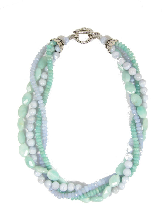 Amazonite Chalcedony Blue Lace Agate Beaded Necklace