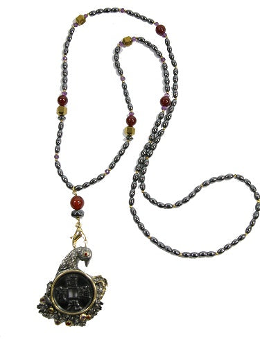 Hand Carved Hematite Garnet Rhodium Sterling Silver Necklace