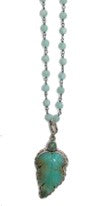 10502 Carved Leaf Pendant Beaded Sterling Silver Necklace