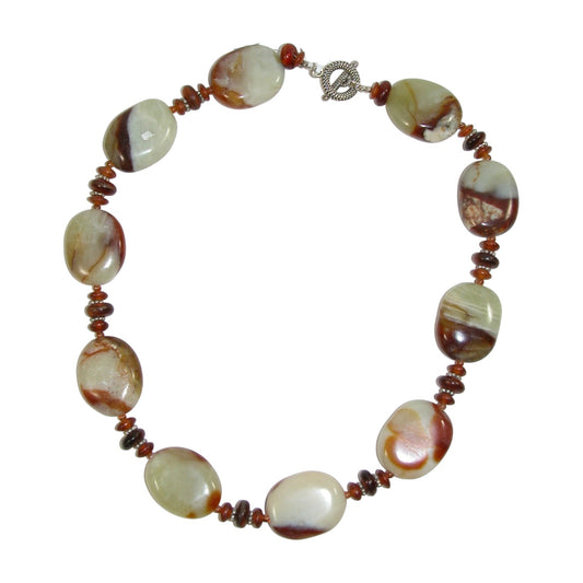 Jade, Horn Beaded Sterling Silver Necklace