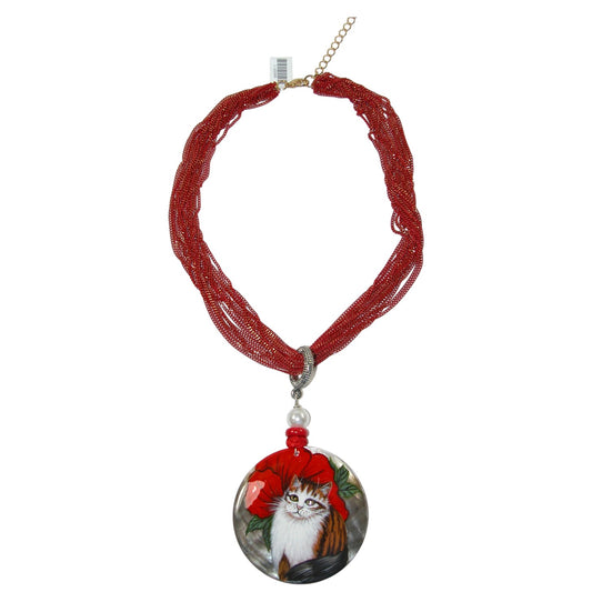 11020A Hand Painted Cat Sterling Silver Necklace