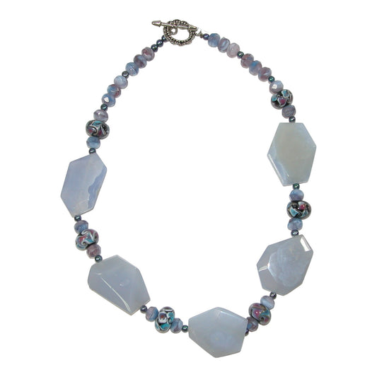 Chalcedony Beaded Freshwater Pearl Necklace