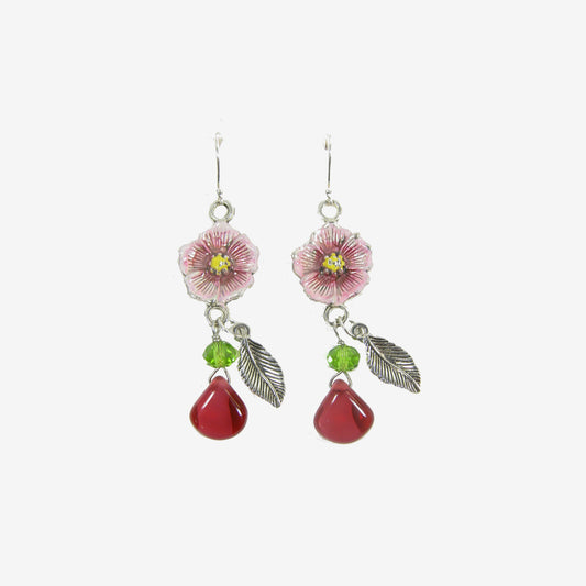 11114L Flower Hand Enameling Sterling Silver Earrings