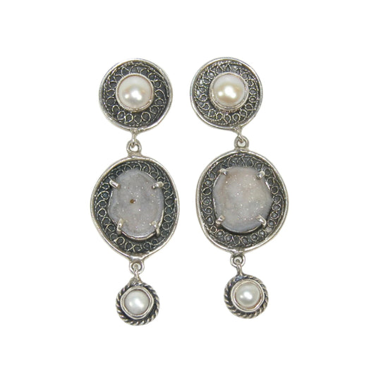 Carved Starfish Freshwater Pearl Sterling Silver Earrings