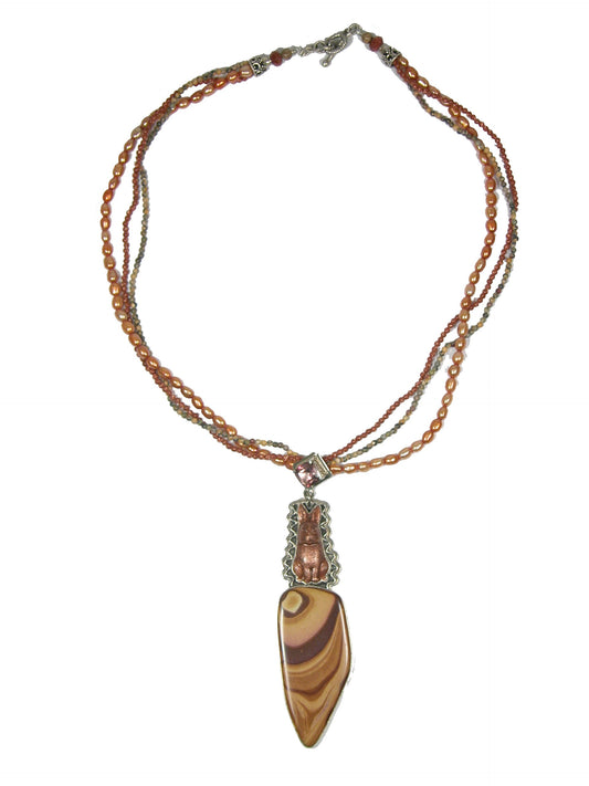 Jasper Pink Shell Coral Carnelian Sterling Silver Necklace
