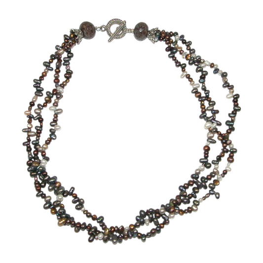 1231 Three Strand Purple Freshwater Pearl Sterling Silver Beaded Necklace