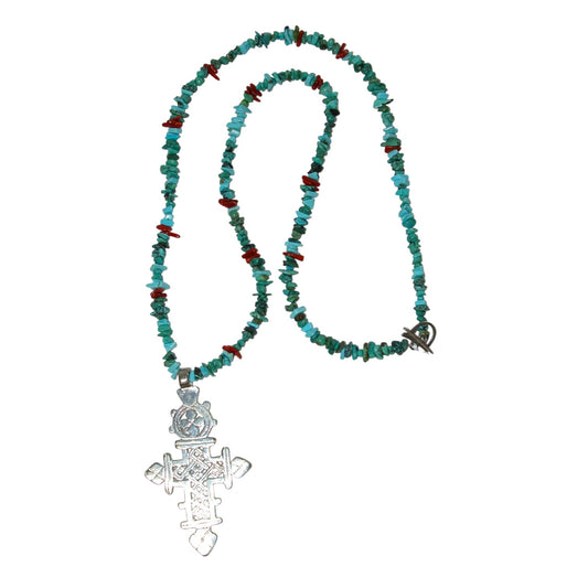 Turquoise Beaded Long Sterling Silver Necklace